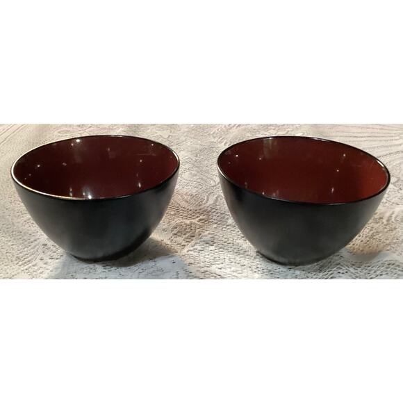 Set of 2 Gibson Designs Soho Lounge Round Black Burgundy Soup Cereal Bowls - Picture 6 of 10